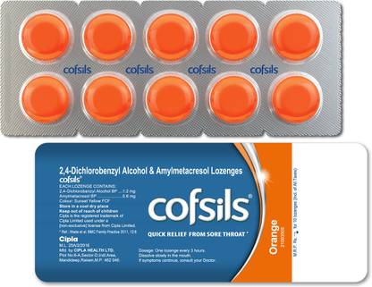 Cipla Cofsils Lozenges | Quick Relief from Sore Itchy ,Scratchy Throat | Orange