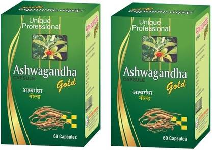 UNIQUE PROFESSIONAL ASHWAGANDHA GOLD STRESS FREE & PAINLESS LIFE 60 CAPSULES PACK OF 2