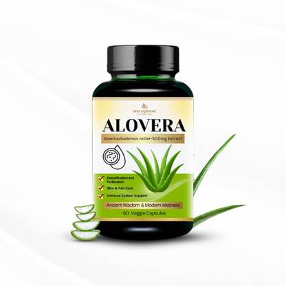 Deep Ayurveda Aloevera Vegan Capsules for Skin & Hair Care, Detoxify & Purify, Immunity System