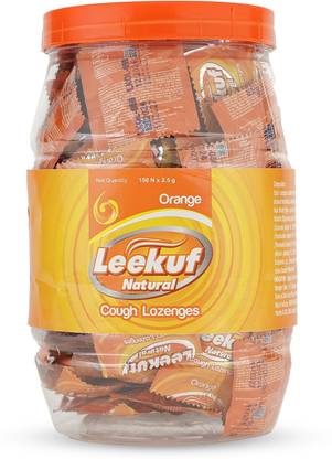 Leeford Leekuf Orange Lozenges Cough Drops for Fast Sore Throat Relief