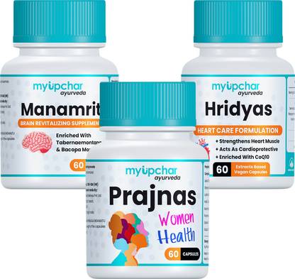 myupchar ayurveda Prajnas WH With Hridyas Heart Care & Manamrit Brain Revitalizer Capsule Each 60