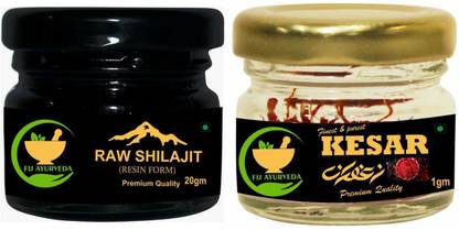 FIJ AYURVEDA Raw Shilajit/Shilajit Resin 20Gm, with Kesar Saffron – 1Gm (Combo Pack)