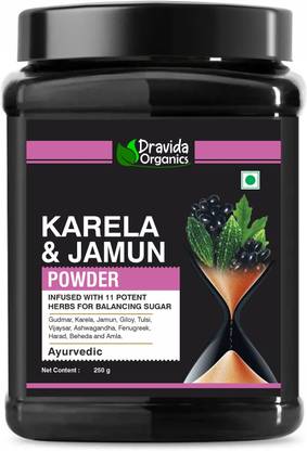 DRAVIDA ORGANICS Karela Jamun Powder With 11 Potent Herbs Helps Regulate Sugar Management