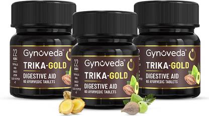 Gynoveda Triphala Ayurvedic Tablets for Digestion, Gas, Bloating.3 Bottles, 180 Tablets