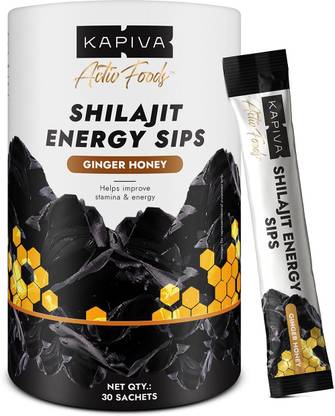 Kapiva Shilajit Energy Sips of 250mg/Stick, Ginger Honey Flavour, 30 Sachets