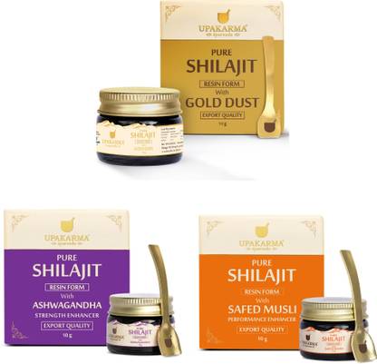 UPAKARMA Combo of Shilajit Resin 10g Blends with Ashwagandha, Safed Musli & Gold Dust