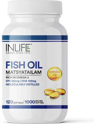 INLIFE Fish Oil Omega 3 soft gel 180mg EPA 120mg for Men Women, 1000mg
