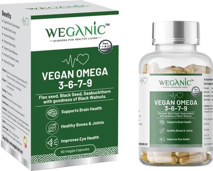 WEGANIC VEGAN OMEGA 3-6-7-9 Ayurvedic Supplement 500mg, Flax Seed, Seabuckthorn