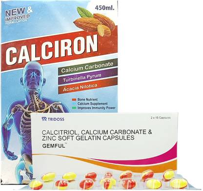 HERBSHD Calciron Syrup 450 ml & Gemful 30 Capsule | For Calciriol & Calcium Carbonate