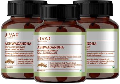 JIVA Ashwagandha Tablet - Revitalise Body & Mind - 60 Tablets Each - Pack of 3