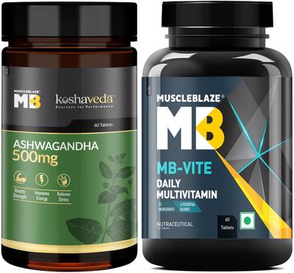 MUSCLEBLAZE Ashwagandha 1000mg for Strength with MB-Vite Daily Multivitamin for Energy