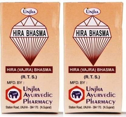 Unjha Hira Bhasma (2 Packs, 100 mg Bhasma Each)
