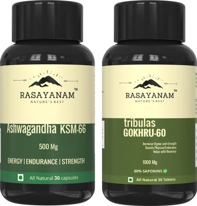 Rasayanam Ashwagandha KSM-66 (30 Tablets) and Tribulas Gokhru-60 Gokshura (30 Tablets)