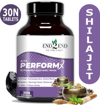 End2End Nutrition PerformX with Pure Shilajit for Strength, Stamina & Vitality | 16 Herbs - 30 Cap