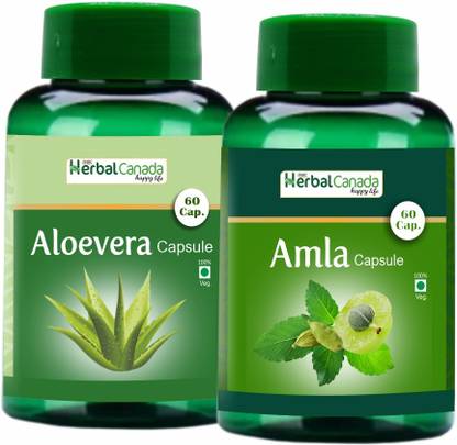 HARC Herbal Canada Aloe vera (60 Capsules) + Amla (60 Capsules) | Healthy Combo Pack