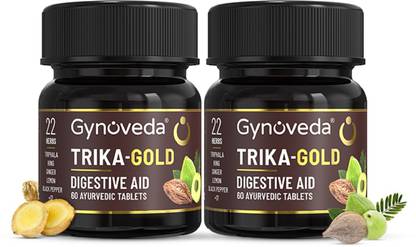 Gynoveda Triphala Ayurvedic Tablets for Digestion, Gas, Bloating. 2 Bottles, 120 Tablets