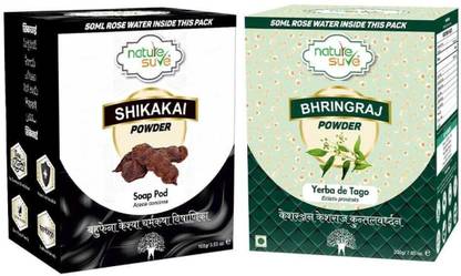 Nature Sure Bhringraj Powder 200g and Shikakai Powder 100g with 50ml Rose Water Each