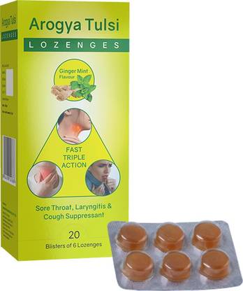 Arogya Tulsi Lozenges (Ginger Mint Flavour) | Cough & Sore Throat - 6 Tab