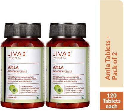 JIVA AYURVEDA Amla Tablet - Natural & Rich Source of Vitamin C - 120 Tablets Each - Pack of 2
