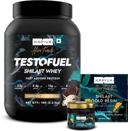 Kapiva Him Foods Shilajit Gold Resin 20 Gm + Testofuel Whey Protein 1kg Cookies & Cream