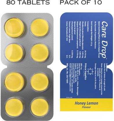 Care Drop Honey Lemon Ayurvedic Lozenges I 80 Tablets