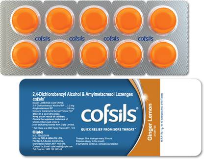 Cipla Cofsils Lozenges | Quick Relief from Sore Itchy ,Scratchy Throat | Ginger Lemon
