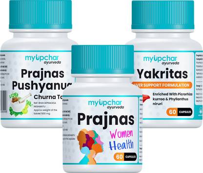 myupchar ayurveda Combo Prajnas WH With Prajnas Pushyanug & Yakritas Liver Care Each 60 Capsule