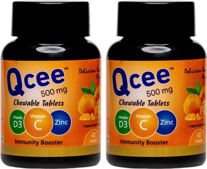 Qcee Chewable Tablets 60 Tab | Vitamins & Zinc | Orange Flavour