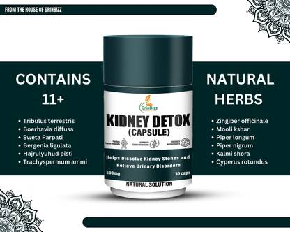 grinbizz Kidney Detox Capsule Natural Kidney & Liver Cleanse|Kidney Stones Dissolution