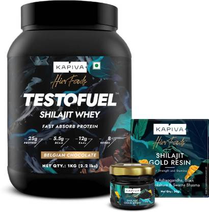 Kapiva Him Foods Shilajit Gold Resin 20 Gm + Testofuel Whey Protein 1kg Chocolate