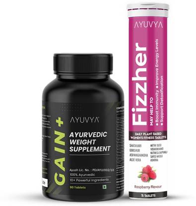 Ayuvya Gain+ Weight Gainer with Fizzher PCOS Effectively | 100% Ayurvedic (Pack of 2)