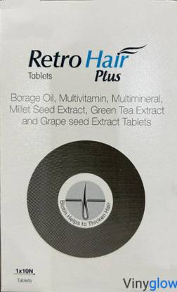 VINYGLOW RETRO HAIR PLUS HAIR GROWTH &HAIR FALL TABLETS 10 PACK OF 2