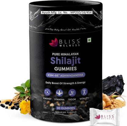 Bliss Welness Pure Himalayan Shilajit Gummies with KSM 66 Ashwagandha - 30 Gummies