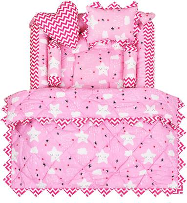 ROTATE UF-BB14 Baby bedding set Pink 4 Pillows & Square shape Cotton Baby Bed for 0-1 Year UF-BB14
