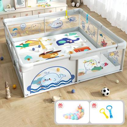 DawnWake 1.8m*1.5m Baby Playpen with Safety Lock & Ocean Balls and Hand Grips Playard for 6M-3Y Cartoon Dolphin Baby Playard