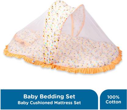 MeeMee Mee Mee Cushioned Baby Bedding set, Mosquito net with Zip Closer and Neck Pillow Mattress Set 1 baby crib