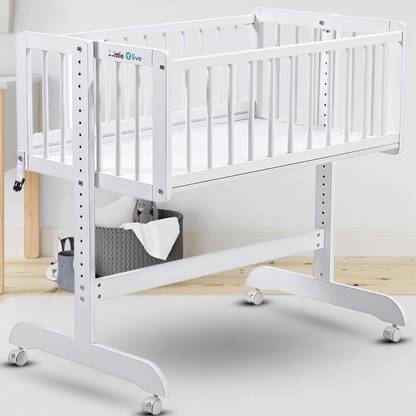 Little Olive Cozy Wooden Cot Cradle For New Born - White Cot