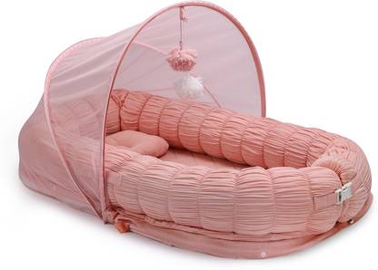Baby Jalebi Sleep Cloud Nest Travel Baby Bed Breathable Organic Muslin Inbuilt Mosquito Net Baby Sleeping Nest Bed