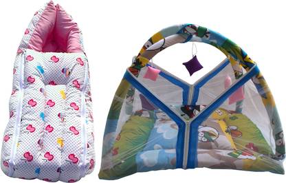 Swito Mart Baby Sleeping Bag Cum Carry Bag & Mosquito Protection Net Bed Combo Soft Cotton Fabric for 0-12 Months Combo Pack of 2 Mosquito Net Bedding Set NA
