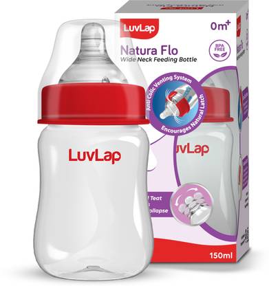 LuvLap Anti-Colic Wide Neck Natural Flow Baby Feeding Bottle, BPA Free Pack of 1 - 150 ml