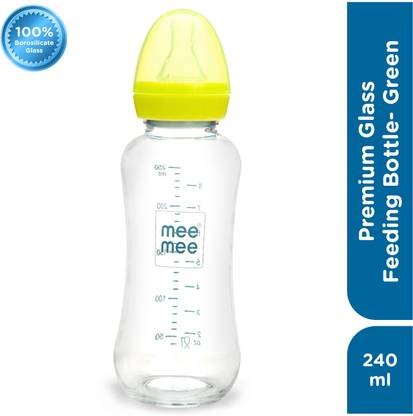MeeMee Premium Glass Feeding Bottle - Green - 240 ml