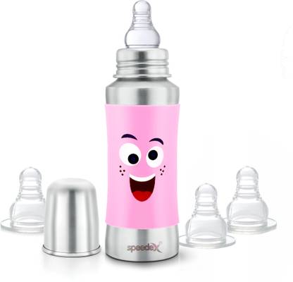 SPEEDEX Stainless Steel Baby Feeding Bottle with Internal Marking 3 Extra Nipple Free - 240 ml