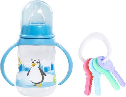 TINNY TOTS Baby Sipper Feeding Bottle Liquids Juice Milk Feeder & Baby Key Shaped Teether - 125 ml