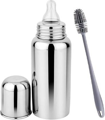 qtypie Steel Baby Feeding Bottle with Cleaning Brush - 240 ml