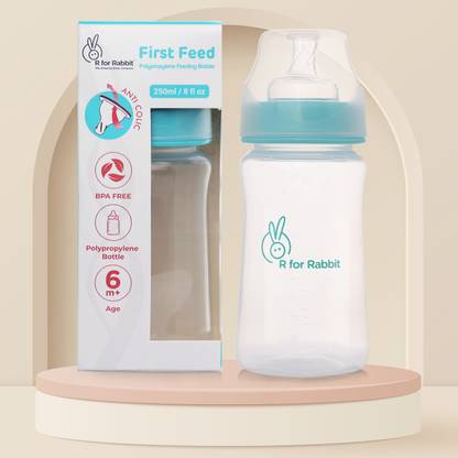 R for Rabbit Anti Colic Baby Feeding PP Bottle Wide Neck Soft Silicone Nipple (6+ Months) - 250 ml
