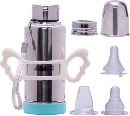 Adore Ideal Flow 3 Stage Insulated Thermos SS Feeding Bottle W Silicon Handle & Base - 300 ml