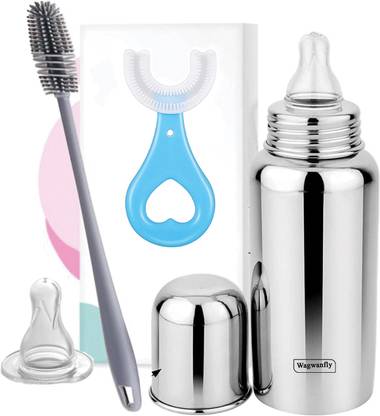 Wagwanfly Steel Feeding Baby Bottle, BPA Free Anti Colic Slim Neck Steel Feeding Bottle - 240 ml