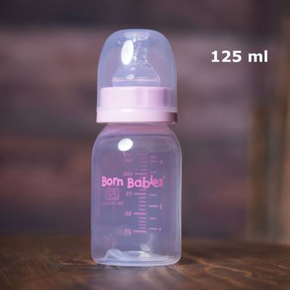 Born Babies Feeding Bottle With Anti-Colic Silicone Nipple & Travel Cap, BPA Free-125 ml - 125 ml