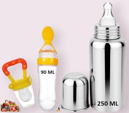 SuperStar Store Stainless Steel Baby Milk Feeding Bottle250ML 304 GRADE With Silicon Food Feeder  - Silicone
