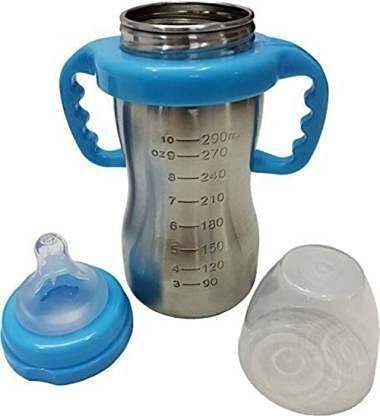 maddy S.S 2 in 1 Baby Feeding Bottle(290ml) with Nipple and Spout with Trainer Handle - 290 ml